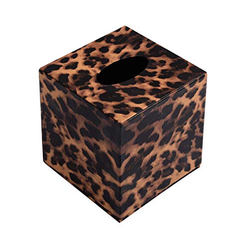 S Forever Home Decor Cube Tissue Box Holders PU Leather Square Tissue Box Cover (Leopard)