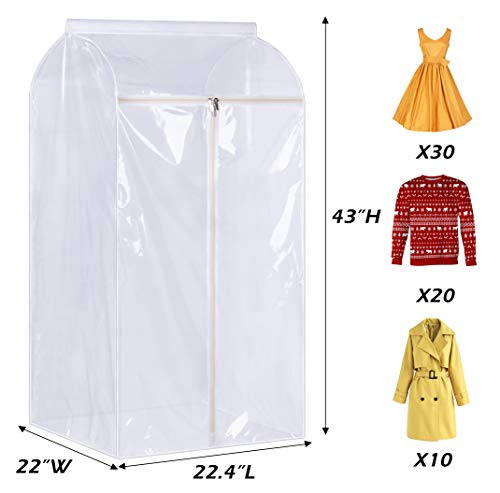 43" Hanging Garment Bags for Closet Storage Large Clear Window Hanging Clothes Storage Garment Rack Cover Coat Protector for Suit, Wardrobe, Bottom Enclosed