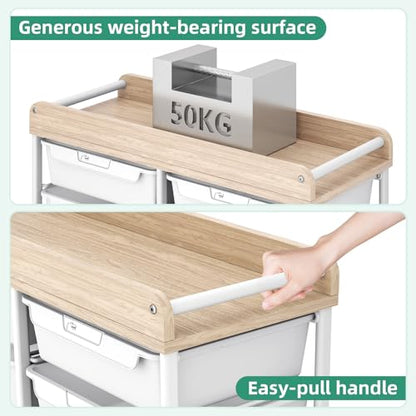10 Drawer Rolling Storage Cart with Wood Top for Classroom Crafts Green | Easy Setup, Large Capacity, Sturdy Build, Lockable Mobility, For office, classroom and home supplies