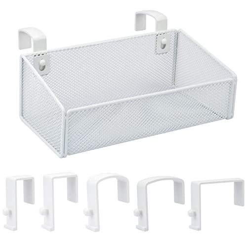 Bedside Caddy Hanging Storage Basket Beside Shelf Metal Organizer for Collage Dorm Bunk Bed,Hospital Bed,Baby Bed - Bedroom Essentials for Magazine,Remote Control,Phone,Drinks (White)