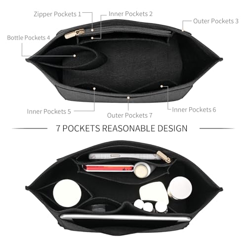 LOUKAYCCI Felt Purse Organizer Insert for Longchamp Le Pliage L Handbag Insert (Large, Black)