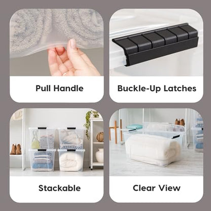 IRIS USA 6-Pack 72 Quart Storage Bins with Lids, Clear | Transparent design makes contents easy to find. Perfect for moving, blankets, clothing, and garage storage. Nestable design