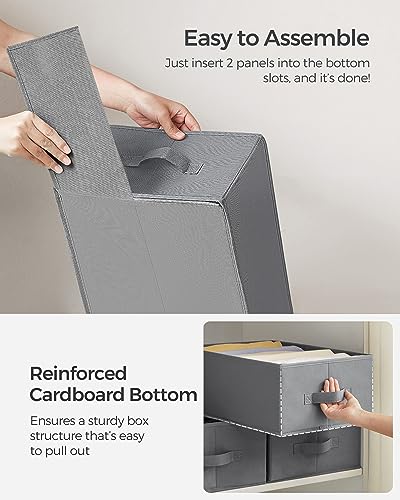 SONGMICS Set of 2 Large Size Wardrobe Clothes Organizers, Dove Gray | 6-Compartment Foldable Drawer Organizers with Handles, 16.5 x 11.8 x 6.7 Inches, for Pants, Sweaters, Jeans URUS009G02