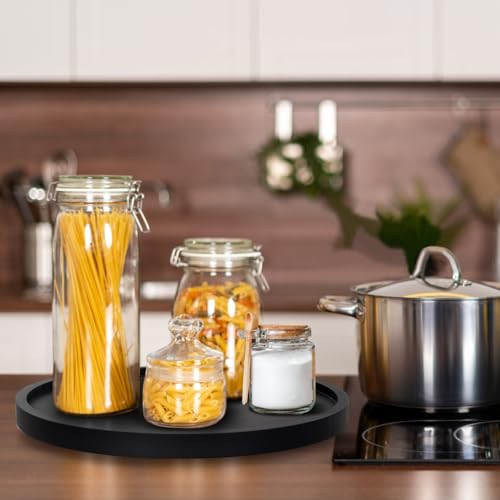 Wooden Lazy Susan for Table Top Organizer Round Tray Kitchen Counter Decor | 10" Small Black Wood Lazy Susan Turntable Cabinet Circle Rotating Bathroom Vanity Tray Coffee Bar Dining Table Accessories