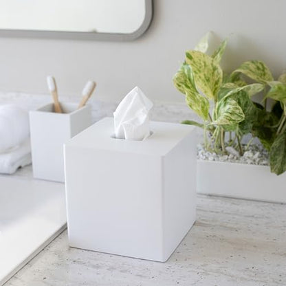 Matte White Square Tissue Box Cover