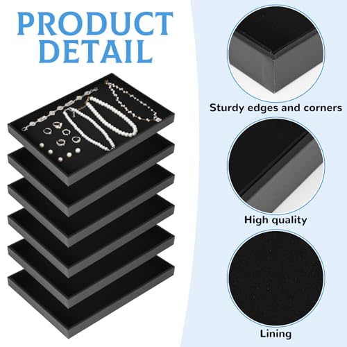 Rainmae 6 Pcs Velvet Stackable Jewelry Tray Showcase Display, Black | Jewelry Organizer Trays for Drawers and Countertop, Empty Plates for Necklace, Ring, Bracelet, and Earring Storage Display