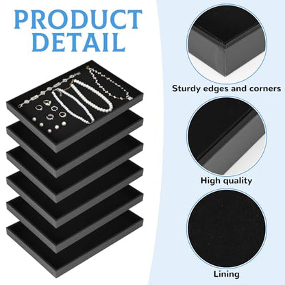 Rainmae 6 Pcs Velvet Stackable Jewelry Tray Showcase Display, Black | Jewelry Organizer Trays for Drawers and Countertop, Empty Plates for Necklace, Ring, Bracelet, and Earring Storage Display