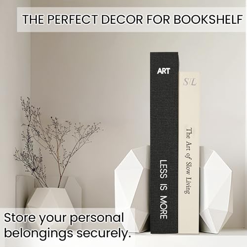 Minimalist Decorative Books, Fake Books Storage Boxes for Decor | Set of 2 Linen Coffee Table Books with Hidden Storage, Stackable Photo Keepsake Box for Room Bookshelf Decor, Black
