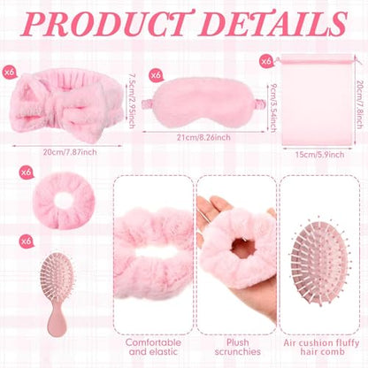 30 Pieces Spa Party Supplies Include Eye Mask Spa Headband with Coquette Bow Plush Sleep Velvet Scrunchies Organza Bags Hair Comb for Sleepover Slumber Party Favor Return Gift