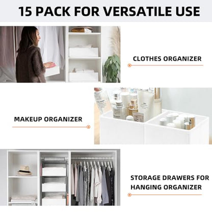 Closet Drawer Organizer Clothes, 15 Pack White Dresser Organizer for Baby Clothes, Fabric Drawer Dividers for Nursery Bedroom