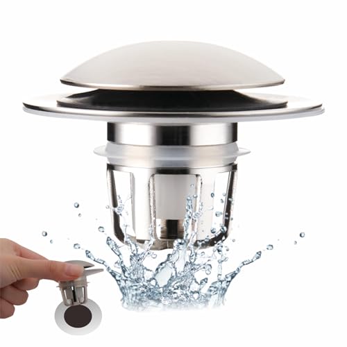WELLUP Bathroom Sink Stopper,Sink Drain Stopper Pop Up Strainer Brushed | Bruhsed Nickel 2-in-1 Sink Stopper Replacement,Bathroom Sink Drain with Hair Catcher,Fit 1 1/8"-1 1/2",Anti-Clogging Design