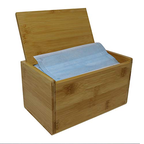 Bamboo Face Mask Dispenser | Wooden Mask Box with Cover for Storing and Dispensing Personal Face Masks