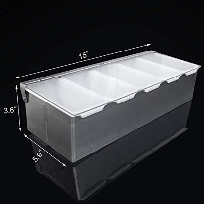 New Star Foodservice 48032 Stainless Steel Condiment Dispenser with 5 Compartments (No Ice Tray)