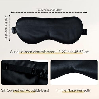 ZIMASILK Adjustable 100% 22 Momme Mulberry Silk Sleep Mask | Filled with Natural Silk - Softest & Breathable - Blackout Eye Mask for Women Men, Gift for Travel, Nap (Black)