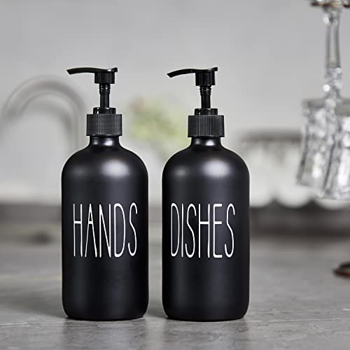 COHOSEGE Glass Soap Dispenser Set 2 Pack,Contains Hand and Dish Soap Dispenser.Premium 16 Oz Black Kitchen Soap Dispenser Set for Kitchen Sink and Farmhouse Decor
