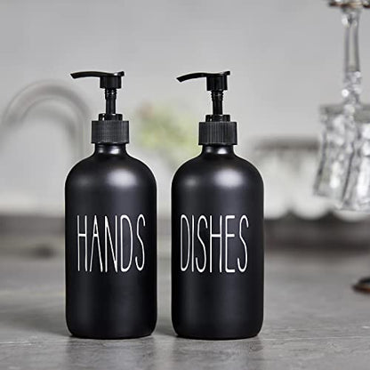 COHOSEGE Glass Soap Dispenser Set 2 Pack,Contains Hand and Dish Soap Dispenser.Premium 16 Oz Black Kitchen Soap Dispenser Set for Kitchen Sink and Farmhouse Decor