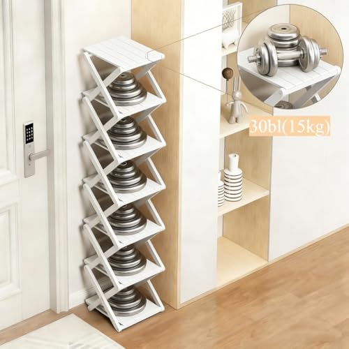 Bamboo Shoe Rack - No Assembly Required, Tall Narrow Foldable Shoe Organizer, Space-Saving Multifunctional Shelf for Entryways, Corners, Bedrooms, Balconies, 5 Layer White (Reinforced And Thickened )