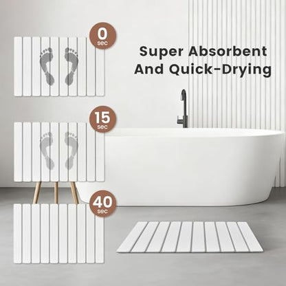 Super Anti-Slip Strong Absorbent Diatomite Pad, Stone Bath Mat 23.6 x 15.5 inches Quick-Dry Pad, Foldable and Easy to Store Bathroom Stone Bath Mat, Suitable for Bathroom, Easy to Clean