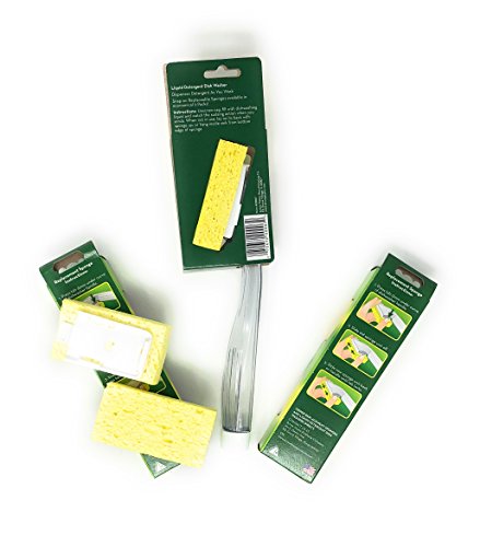 Arrow Dish Sponge w/Soap Dispenser Handle & 4 Refill Sponges - Fillable Dish Wand for Quick, Convenient Cleaning - Easy to Refill - Built-in Scrubber for Dishes & Pans