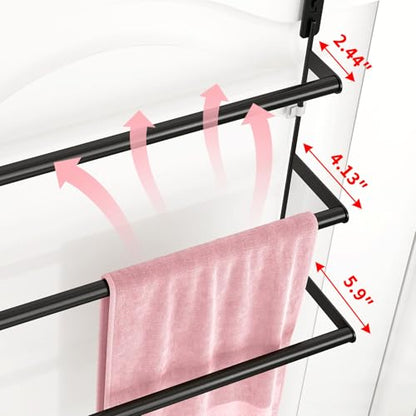 FLE Over The Door Towel Rack, Door Towel Bar, Black | Over Door Design, Stainless Steel Door Towel Rack, Rust-Resistant; Space-Saving for Bathroom, Hangs Bath Towels