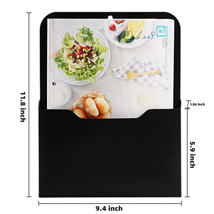 Marbrasse 2 Pack Magnetic File Holder - Paper Holder, Pocket Organizer,Hanging Wall File Organizer Office Supplies Storage, Magazine Mail Organizer Case for Notebooks,Planners,Letter (Black)