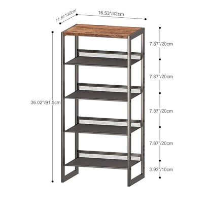 CHEMPFR Narrow 5-Tier Shoe Rack, Slim Space-Saving Shelf with Decorative Wood Top & Steel Mesh, Entryway/Closet/Dorm Organizer, 16.5x11.8x36 Inches