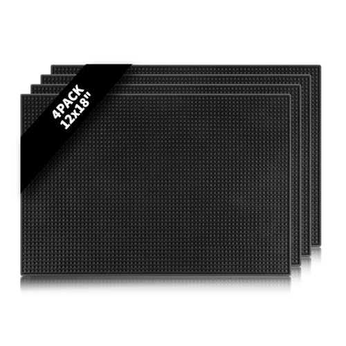 4 Pcs Black Bar Mats for Countertop, 18 x 12 Inch... (Black | Plastic)