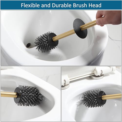 Toilet Brush and Hoder Set Brushed Gold Freestanding for Bathroom