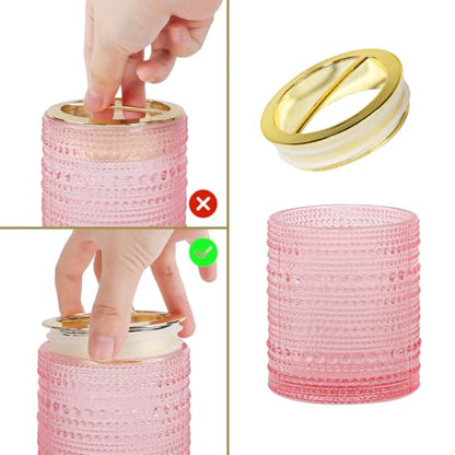 Pink Glass Toothbrush Holder, Bathroom Toothbrush Holder Set, 2pcs 10oz Tumbler Cup, Toothbrush and Toothpaste Holder with Gold Divider, Bathroom Storage Canisters Organizer for Decor