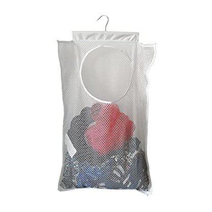 Hanging Mesh Laundry Hamper (30in*20in*2in) Large Dirty Clothes Bag | Can Be Used Behind The Door & Closet & Caravan& Bathroom (White)