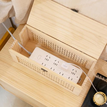 JJSQ Cable Management Box, Large Cable Box Hider for Power Strip & Router, Natural Wooden Cord Organizer Box, Cable Storage Box to Hide Cords, Desk Cord Organizer 12.6 × 5.1× 5.5 in