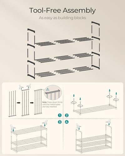 SONGMICS Shoe Rack, 3-Tier Shoe Organizer, Metal Storage Shelf, Upright or Upside Down, for 16-20 Pairs, Stackable, for Entryway, 11.8 x 36.2 x 21.7 Inches, Black ULSA303B02