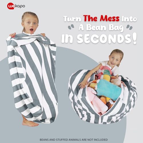 WEKAPO Stuffed Animal Storage Bean Bag Chair Cover for Kids | Stuffable Zipper Beanbag for Organizing Children Plush Toys Large Premium Cotton Canvas (Grey, X-Large)