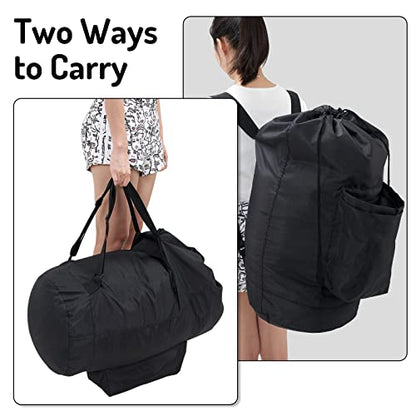 Seiritex Laundry Backpack Bag, Dirty Clothes Travel Laundry Bag with Shoulder Straps for College Dorm (Black)