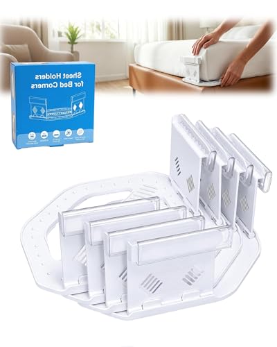 4Pcs Upgrade Bed Sheet Holders & Straps for Corners–Heavy Duty Non-Slip Fitted Sheet Grippers & Lock Clips,Keep Sheets Firm & Tight,Easy Install Lock Design for All Mattress Sizes,No More Loose Sheets
