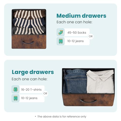OLIXIS 7 Drawer Closet Organizer, Storage Tower with Sturdy Steel Frame | Dresser for Bedroom, Wooden Top & Easy Pull Fabric Bins, Clothes Organization, Living Room Entryway, Brown