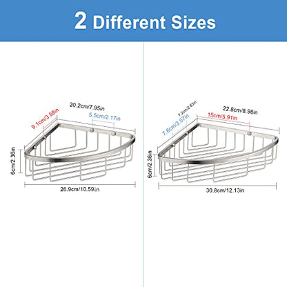 [2 Pack] Corner Shower Caddy Organizer, SUS304 Stainless Steel Heavy Duty Rust-Proof Shelf Shampoo Holder, Wall Mounted Storage Rack for Bathroom Kitchen, Brushed Nickel