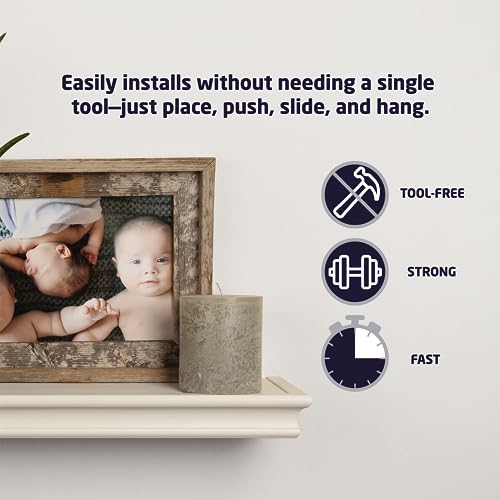 High & Mighty Floating Shelf, 18in x 6in x 2in, 1 Pack, White | Wood with white finish, 15lb capacity for photos, plants, or decor, Tool-free wall mounting with template and level