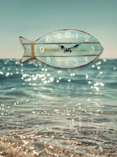 Fish Beach Wall Clock Silent Non-Ticking Wooden Wall Clocks Ocean Sea Theme