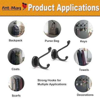Ant Mag Magnetic Hooks Heavy Duty 140lbs Neodymium Magnet Wall Hooks for Hanging Coats Robes Backpacks Bags Hats Keys Mugs Cups Towels | Strong Magnet Hooks for Hanging Coats, Robes, Backpacks, Bags, Hats, Keys, Mugs, Cups, Towels, No Drilling Black