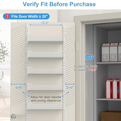 VyGrow 12.3" W Narrow Over the Door Pantry Organizer, 6-Tier Over the Door Organizer with Adjustable Basket, Pantry Door Organization for Pantry Kitchen Storage Room Spice Rack, White