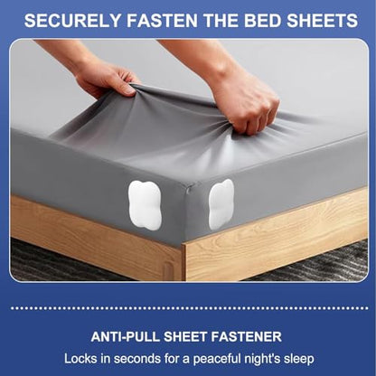 Bed Sheet Holders for Corners: Fitted Bed Sheet Grippers with Twist-Lock Clips Keep Sheets Tight Heavy-Duty Grip Quick All Mattresses Easy Installation 4 Pack White