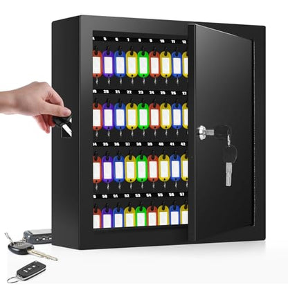 100 Keys Key Cabinet with Drop Slot , Anti-Theft Key Lock Box with Key Tags | Key Organizer Wall Safe for Car Office House Garage Rental Business