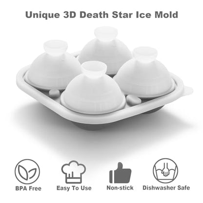 3D Death Star Ice Cube Molds, Large Silicone Fun Shapes Bourbon Gifts for Men Fandom, Whiskey Ice Cube Mold for Cocktails,Brandy, Whiskey Gifts for Men Nerds & Geeks