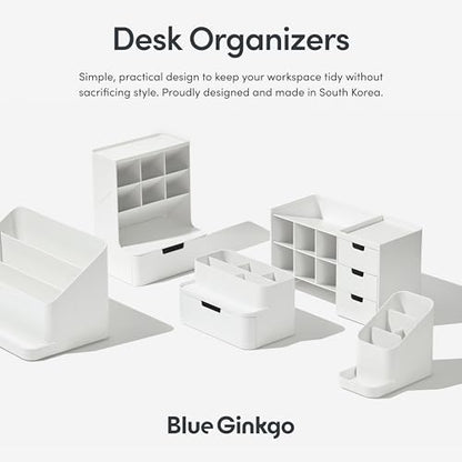 BLUE GINKGO Compact Desk Organizer, Green, Made in Korea | 5 Compartments. Half Drawer. Space-Saving.