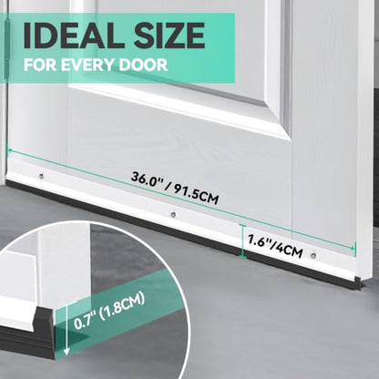 AMZNOVA Door Sweep Door Threshold Sweeper, 36in, White, 2Pack | Sweep Aluminum and Vinyl for Interior & Exterior Bottom, Dust Bug Draft Stopper Storm Weatherproof Aluminum Vinyl Sweeper