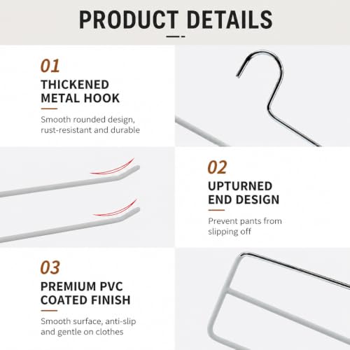 Pants Hangers for Closet, Open Ended 2 Tier Hanger with Space Saving Dual Layer Design, Non Slip PVC Coated Metal Construction, Closet Storage Solution for Pants, 10 Pack, Gray