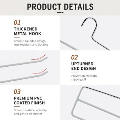 Pants Hangers for Closet, Open Ended 2 Tier Hanger with Space Saving Dual Layer Design, Non Slip PVC Coated Metal Construction, Closet Storage Solution for Pants, 10 Pack, Gray