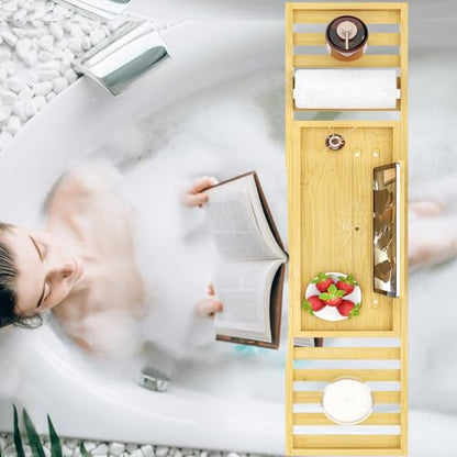 Bathtub Tray - Bath Tray Expandable - Bath Table Trays for Bathtub/Tub,Premium Bamboo Wooden, Fits Most Bath Tubs