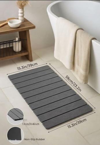 Premium Foldable Stone Bath Mat - Ultra Absorbent Quick Drying Compact Easy to Store & Clean Non-Slip Diatomaceous Earth Bath Shower Mat (Dark Grey)